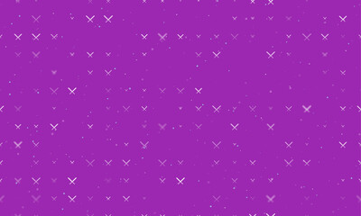 Seamless background pattern of evenly spaced white baseball bats symbols of different sizes and opacity. Vector illustration on purple background with stars