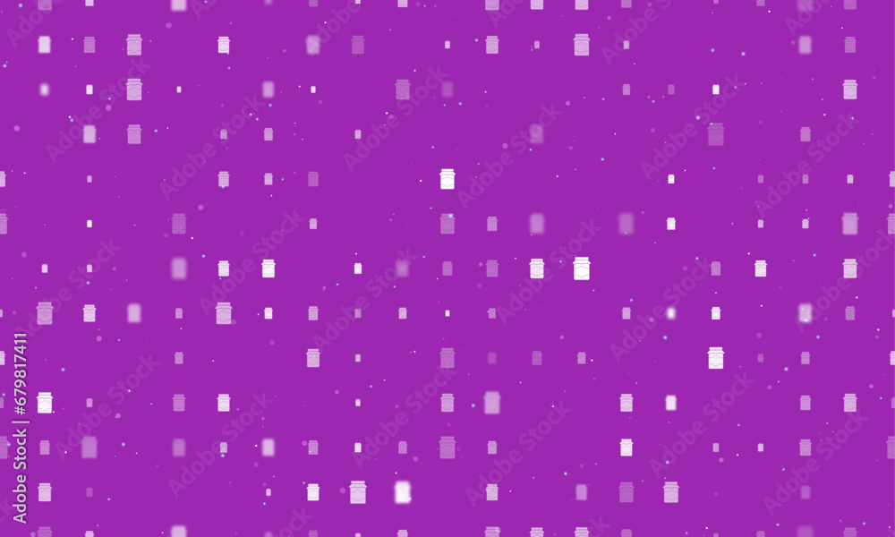 Poster seamless background pattern of evenly spaced white jar of jam symbols of different sizes and opacity