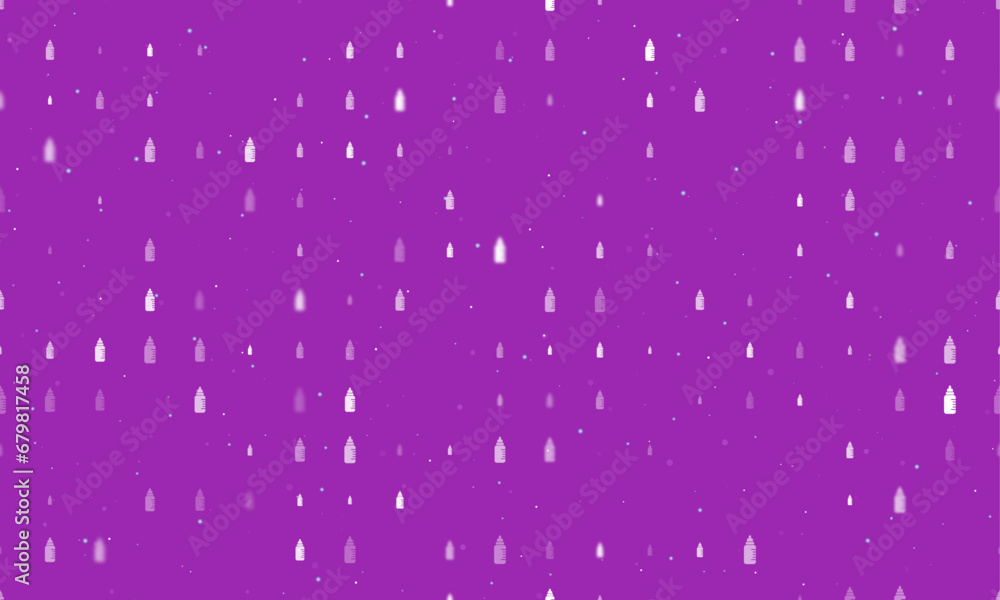 Poster seamless background pattern of evenly spaced white feeding bottle symbols of different sizes and opa