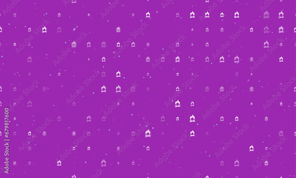Poster seamless background pattern of evenly spaced white bonfire symbols of different sizes and opacity. v