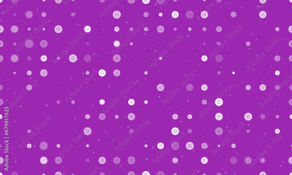Poster seamless background pattern of evenly spaced white gramophone record symbols of different sizes and 