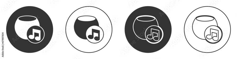 Poster black voice assistant icon isolated on white background. voice control user interface smart speaker.