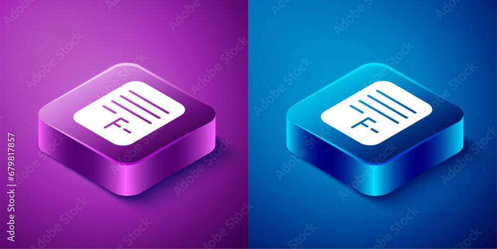 Aufkleber isometric exam paper with incorrect answers survey icon isolated on blue and purple background. bad 