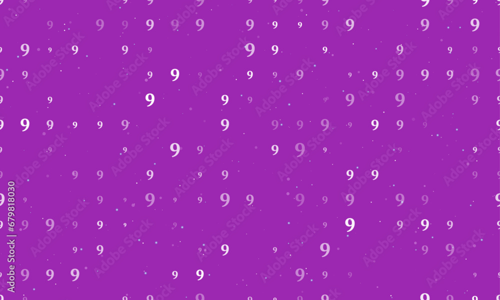 Aufkleber seamless background pattern of evenly spaced white number nine symbols of different sizes and opacit