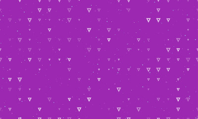 Seamless background pattern of evenly spaced white give way signs of different sizes and opacity. Vector illustration on purple background with stars