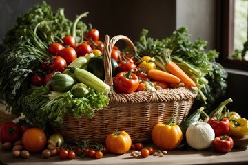 A Bounty of Fresh and Colorful Harvest: A Basket Filled with an Array of Delicious Vegetables