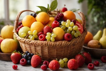 A Colorful Bounty: A Basket Overflowing with a Variety of Fresh and Juicy Fruits