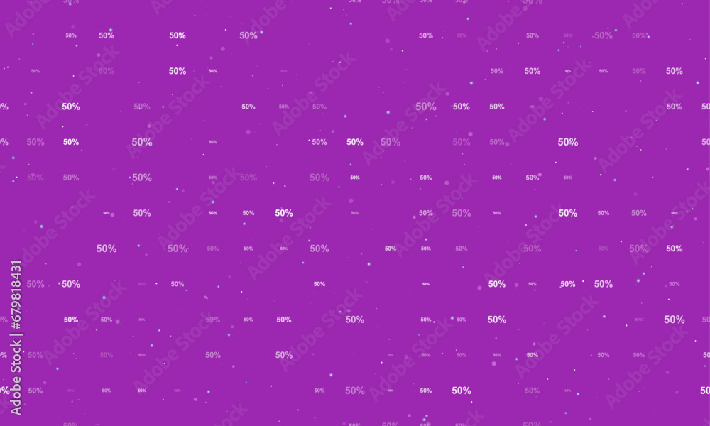 Poster seamless background pattern of evenly spaced white 50 percent symbols of different sizes and opacity