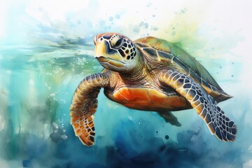 Obraz premium watercolor Turtle illustration with splash watercolor textured background