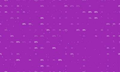 Seamless background pattern of evenly spaced white 25 percent symbols of different sizes and opacity. Vector illustration on purple background with stars