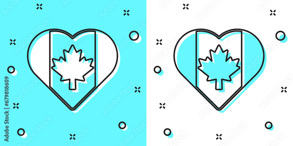 Poster black line heart shaped canada flag icon isolated on green and white background. love canada symbol.