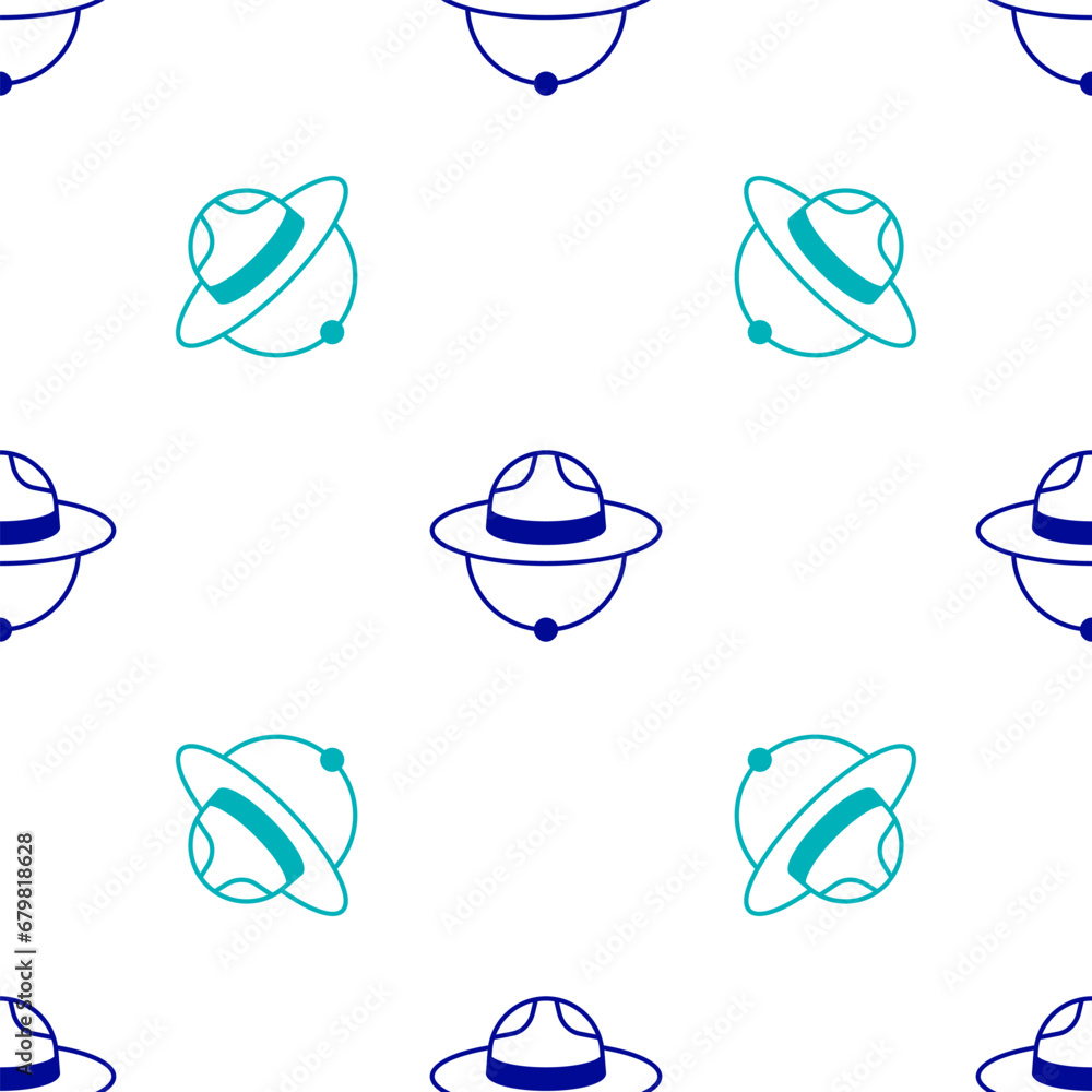 Sticker Blue Canadian ranger hat uniform icon isolated seamless pattern on white background. Vector