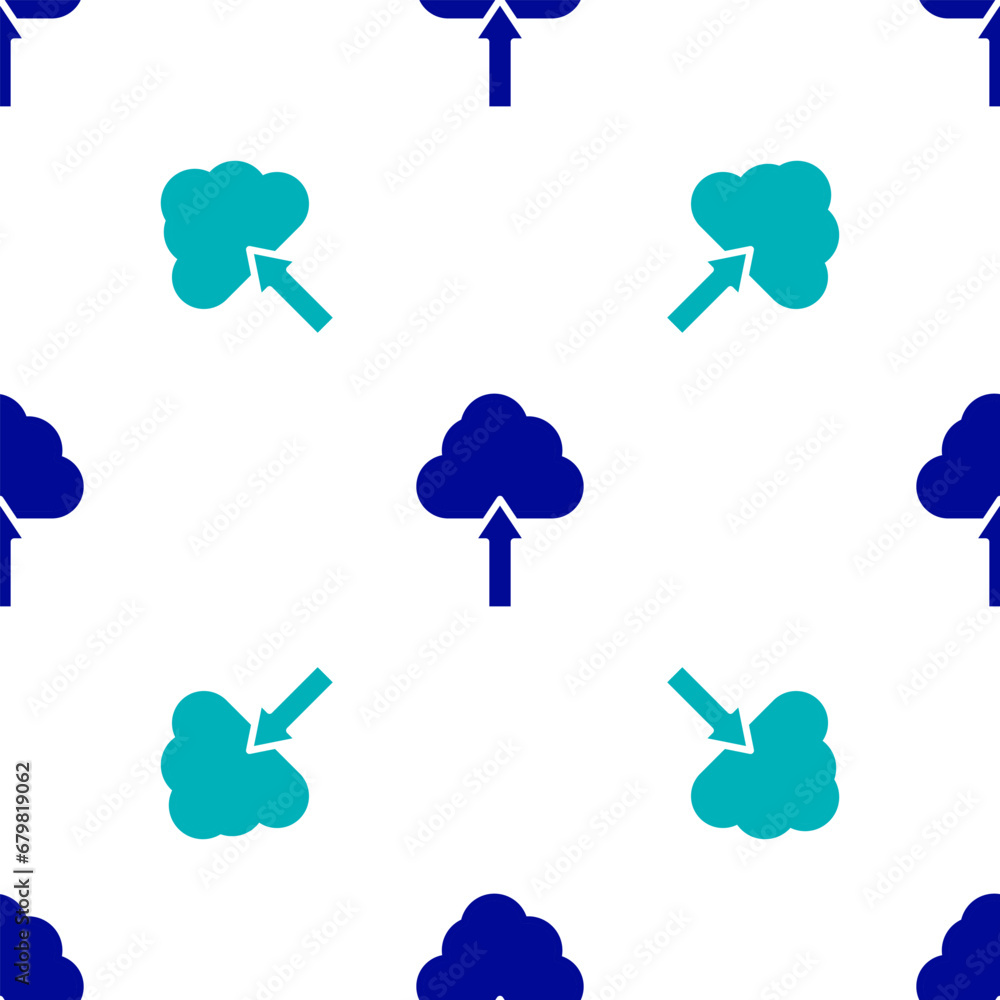 Poster blue cloud upload icon isolated seamless pattern on white background. vector