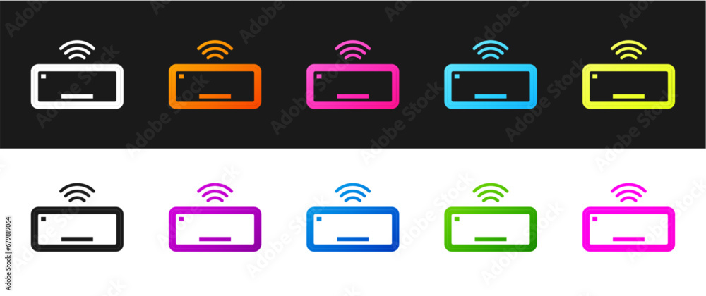 Poster set computer keyboard icon isolated on black and white background. pc component sign. vector