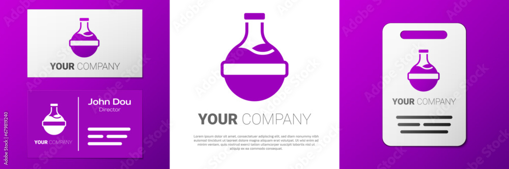 Poster logotype bottle with potion icon isolated on white background. flask with magic potion. happy hallow
