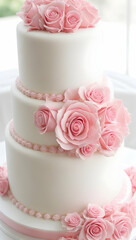 Obraz na płótnie Canvas cake with pink roses, wedding 