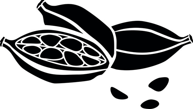 Cardamom pods with seeds, spices - vector silhouette picture for logo, stencil or pictogram. Cardamom aromatic spice for cooking silhouette for icon or sign.