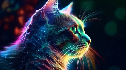 Illuminated colorful cat painting beautiful art Ai generated art