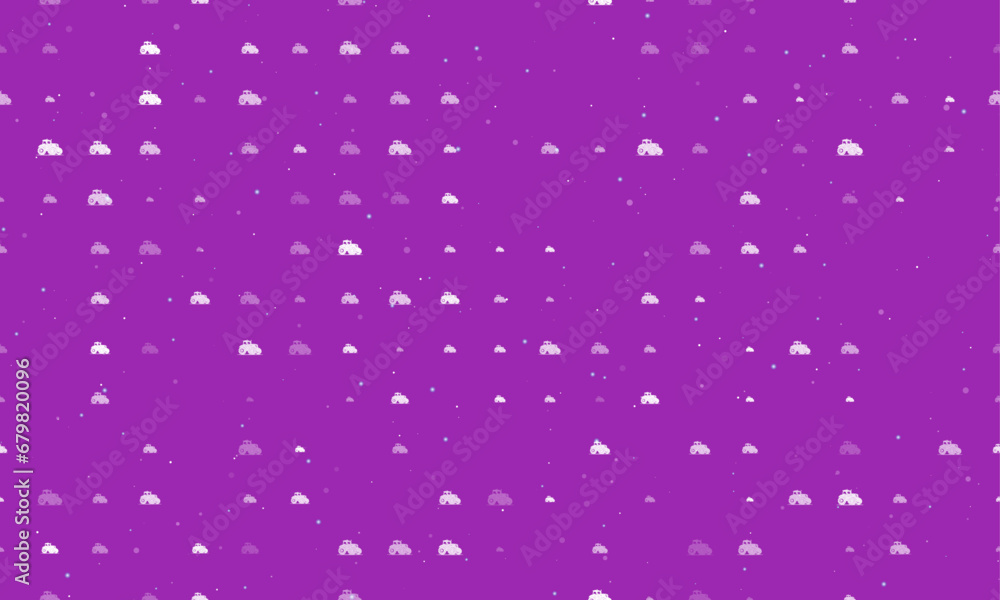 Poster seamless background pattern of evenly spaced white tractor symbols of different sizes and opacity. v