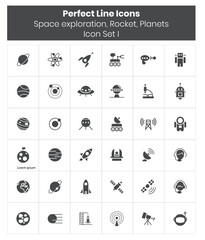 Space Exploration, Rocket, Planets Icon Set I