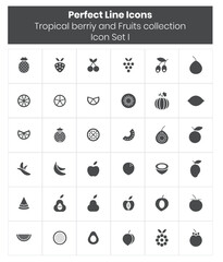 Tropical Berry and Fruits Collection Icon Set l