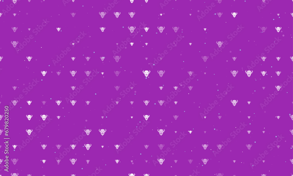 Poster seamless background pattern of evenly spaced white buffalo logos of different sizes and opacity. vec