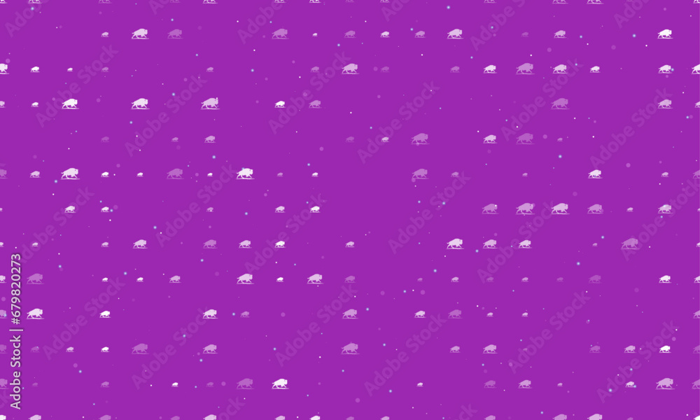 Poster seamless background pattern of evenly spaced white wild buffalos of different sizes and opacity. vec