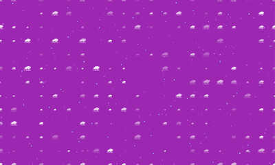 Seamless background pattern of evenly spaced white wild buffalos of different sizes and opacity. Vector illustration on purple background with stars