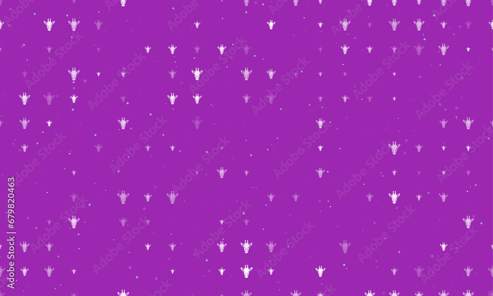 Poster seamless background pattern of evenly spaced white giraffe head symbols of different sizes and opaci