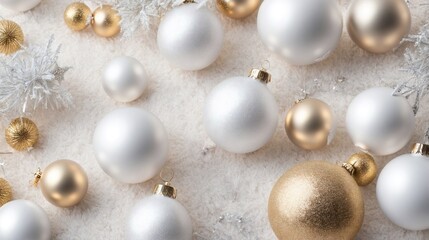 A Collection of Elegant White and Gold Christmas Ornaments