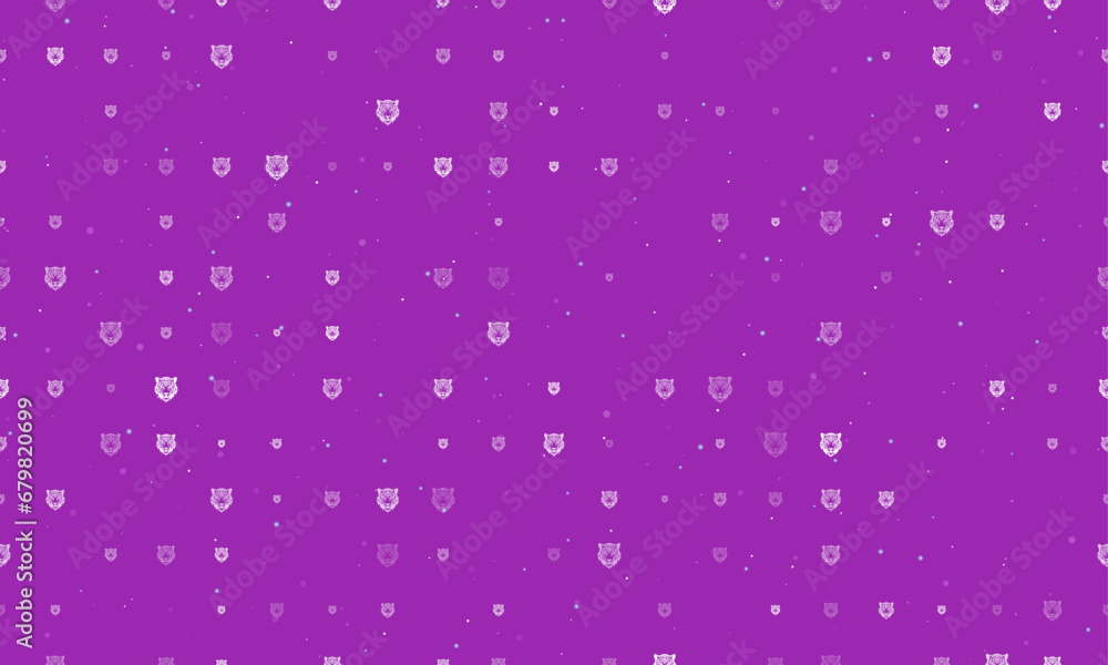 Poster seamless background pattern of evenly spaced white tiger head symbols of different sizes and opacity