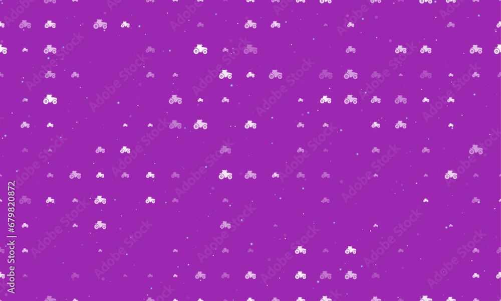 Poster seamless background pattern of evenly spaced white tractor icons of different sizes and opacity. vec