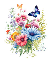 Charming Whimsical Garden Flowers Clipart, Whimsical Garden Scenes Floral Sublimation, Transparent Background, transparent PNG, Created using generative AI