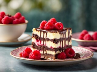 Delicious Raspberry Cake on a Plate with Tempting Sweetness and Vibrant Colors