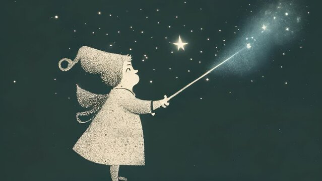 majestic fairy godmother her wand in hand sprinkling glittery dust in the sky. Cute creature. .