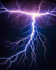 Lightning strike on a dark blue background. Close-up.