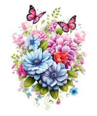 Charming Whimsical Garden Flowers Clipart, Whimsical Garden Scenes Floral Sublimation, Transparent Background, transparent PNG, Created using generative AI