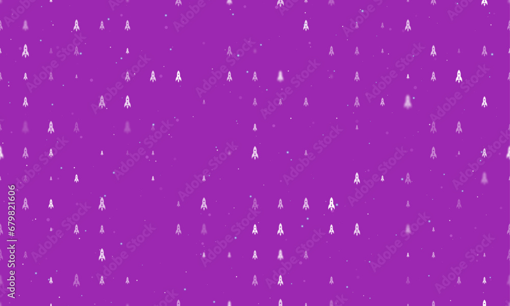 Poster seamless background pattern of evenly spaced white rockets of different sizes and opacity. vector il