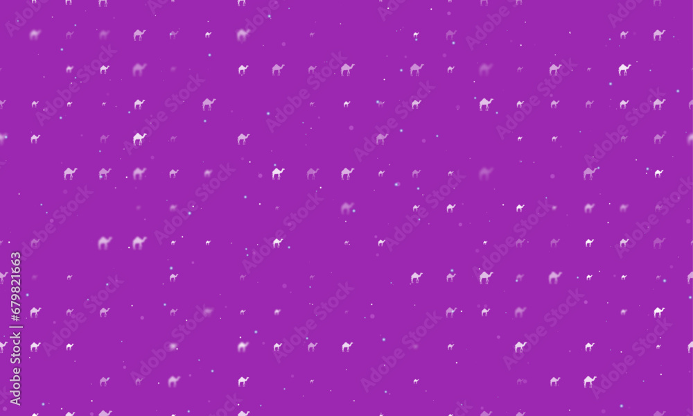 Poster seamless background pattern of evenly spaced white camel symbols of different sizes and opacity. vec