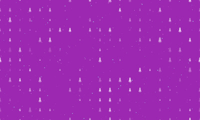 Seamless background pattern of evenly spaced white rockets of different sizes and opacity. Vector illustration on purple background with stars