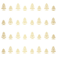 Christmas tree gold seamless pattern. Winter forest graphic Noel print, New year holidays golden decoration, background with fir tree, wallpaper, wrapping paper design, gift wrap.