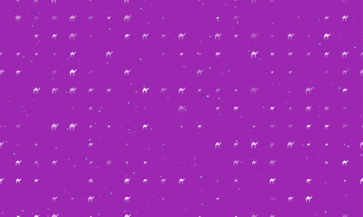 Seamless background pattern of evenly spaced white camel symbols of different sizes and opacity. Vector illustration on purple background with stars