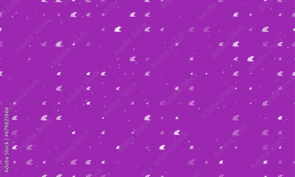 Poster seamless background pattern of evenly spaced white frog symbols of different sizes and opacity. vect