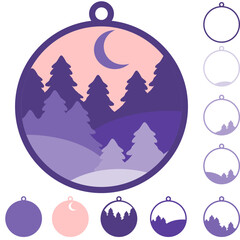 Christmas ornament papercut, 3d winter scene, svg layered round decoration 