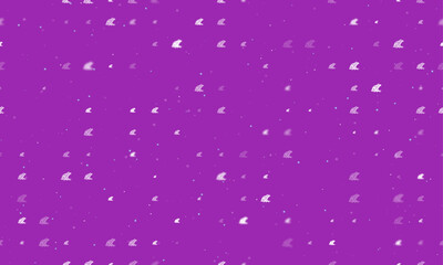 Seamless background pattern of evenly spaced white frog symbols of different sizes and opacity. Vector illustration on purple background with stars