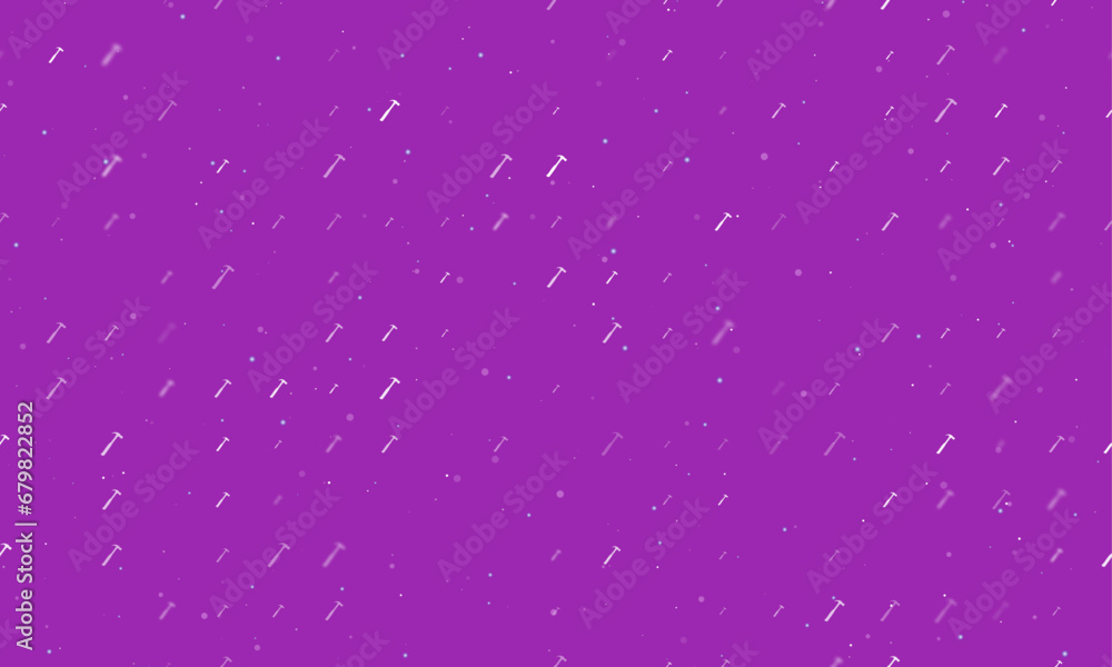Poster seamless background pattern of evenly spaced white hammer symbols of different sizes and opacity. ve