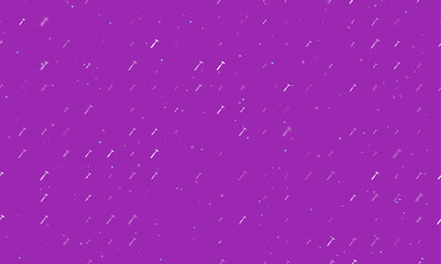 Seamless background pattern of evenly spaced white hammer symbols of different sizes and opacity. Vector illustration on purple background with stars