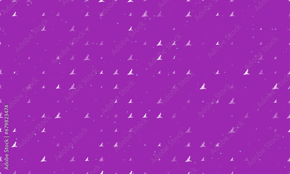 Poster seamless background pattern of evenly spaced white fox symbols of different sizes and opacity. vecto