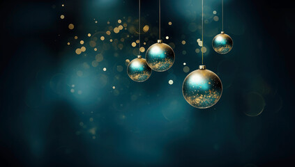 Fototapeta na wymiar Celestial Celebration. Christmas balls hanged against a sparkling blue and gold backdrop