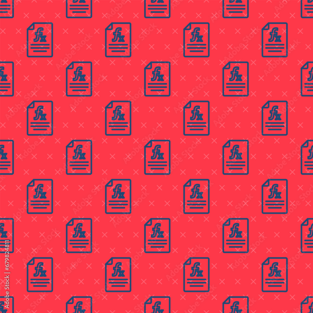 Poster blue line function mathematical symbol icon isolated seamless pattern on red background. vector